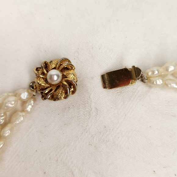 Triple Strand Rice Pearl Necklace - Picture 5 of 7